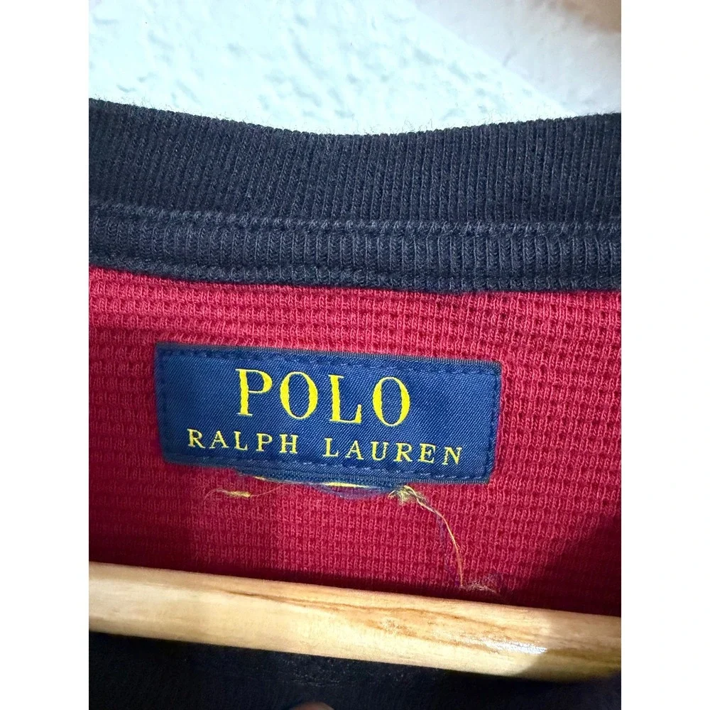 Polo Ralph Lauren Mens Red Black Buffalo Plaid Waffle‎ Knit Thermal Shirt Medium